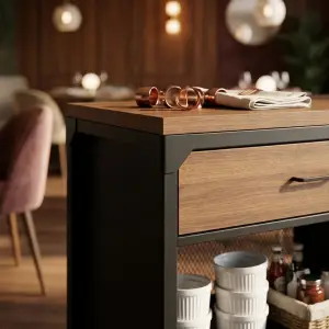 Waiter Station Industrial Rangka Besi Meja Kayu [3]