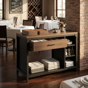 Waiter Station Industrial Rangka Besi Meja Kayu [4]