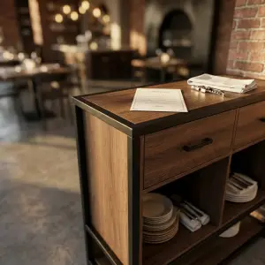 Waiter Station Kayu Besi Industrial Laci 2 Pintu [3]