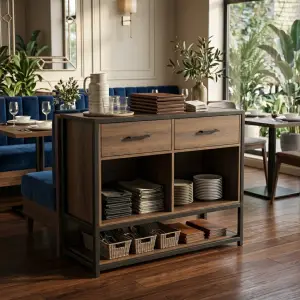 Waiter Station Kayu Besi Industrial Laci 2 Pintu [6]