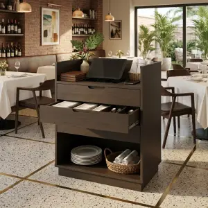 Waiter Station Kayu dengan Laci dan Tablet Stand [3]