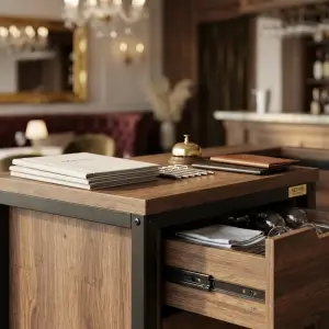 Waiter Station Kayu Industrial dengan Laci dan Lemari Penyimpanan [3]