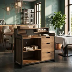 Waiter Station Kayu Industrial dengan Laci dan Rak Penyimpanan [5]