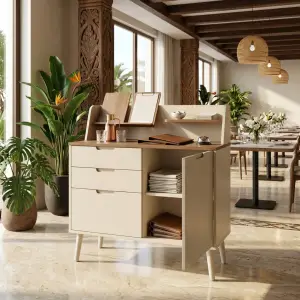 Waiter Station Kayu Scandinavian dengan Laci dan Lemari Penyimpanan [5]
