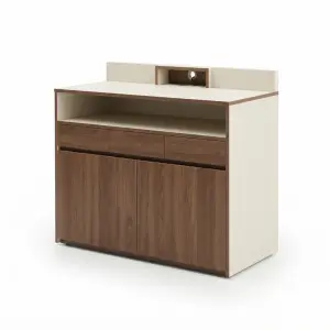 Waiter Station Kayu Walnut Kombinasi HPL untuk Restoran