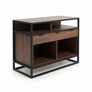 Waiter Station Rangka Besi Panel Kayu untuk Restoran dan Cafe
