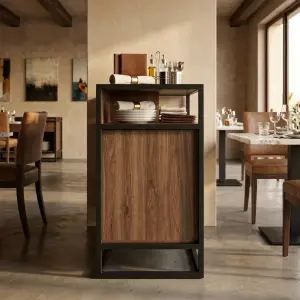 Waiter Station Rangka Besi Panel Kayu untuk Restoran dan Cafe [3]