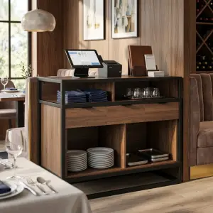 Waiter Station Rangka Besi Panel Kayu untuk Restoran dan Cafe [4]