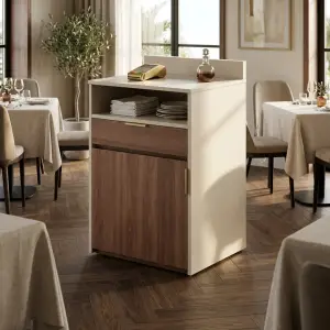Waiter Station Restoran Kayu Walnut dan Panel Putih [4]
