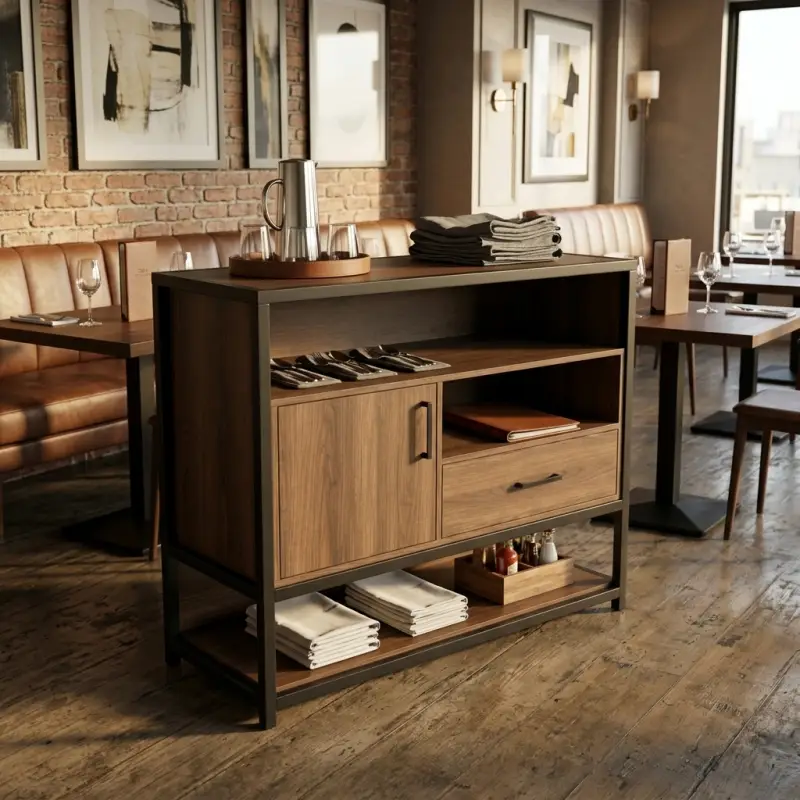Waiter Station Kayu Besi Gaya Industrial untuk Restoran [4]