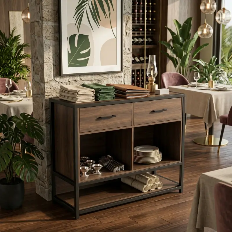 Waiter Station Kayu Besi Industrial Laci 2 Pintu [2]