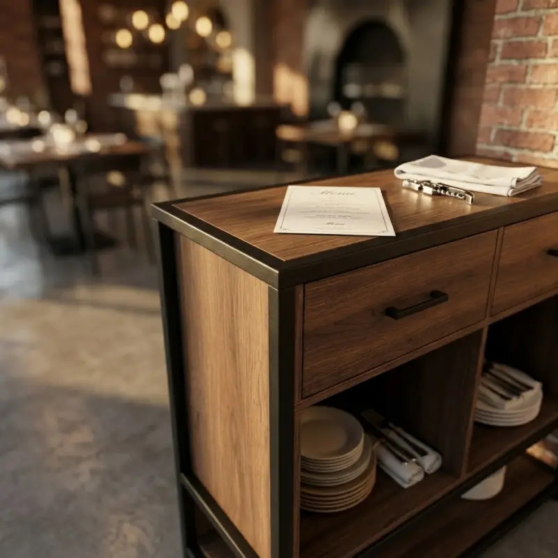Waiter Station Kayu Besi Industrial Laci 2 Pintu [3]