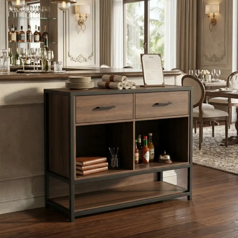 Waiter Station Kayu Besi Industrial Laci 2 Pintu [4]