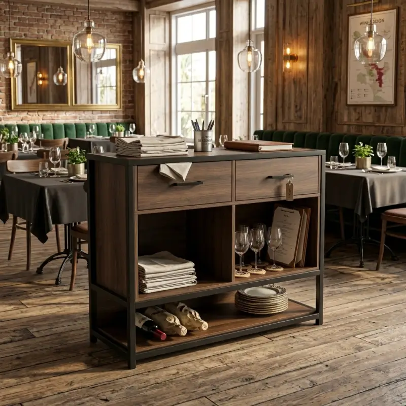 Waiter Station Kayu Besi Industrial Laci 2 Pintu [5]