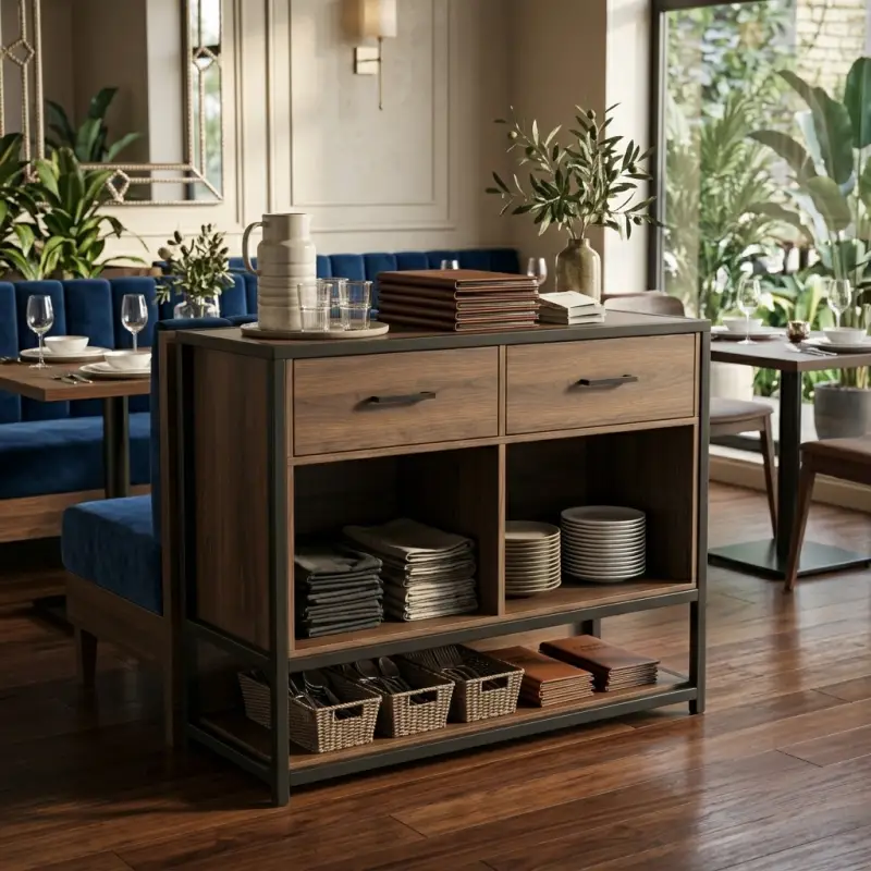 Waiter Station Kayu Besi Industrial Laci 2 Pintu [6]