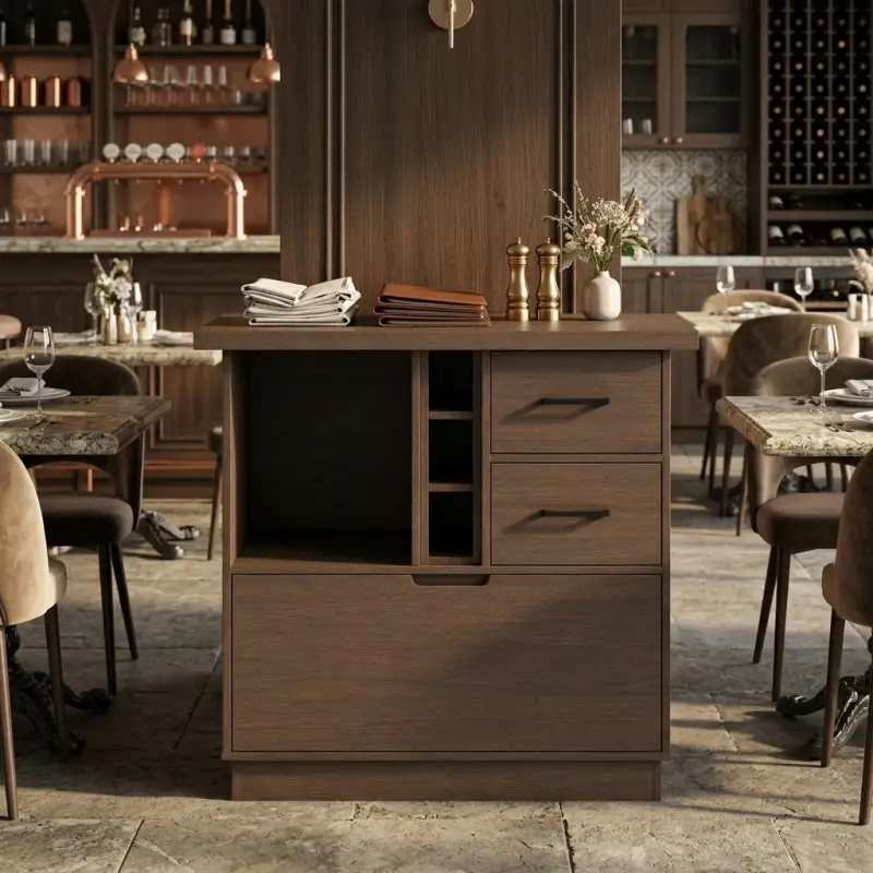 Waiter Station Kayu dengan Laci dan Rak Penyimpanan [2]