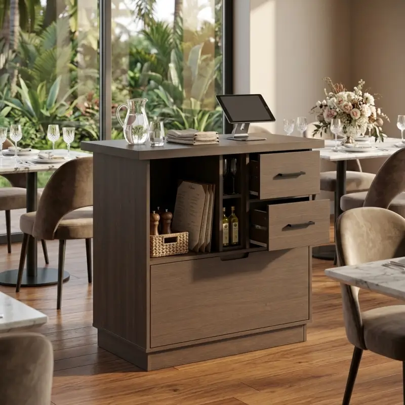 Waiter Station Kayu dengan Laci dan Rak Penyimpanan [4]