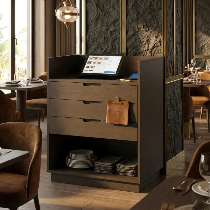 Waiter Station Kayu dengan Laci dan Tablet Stand [4]