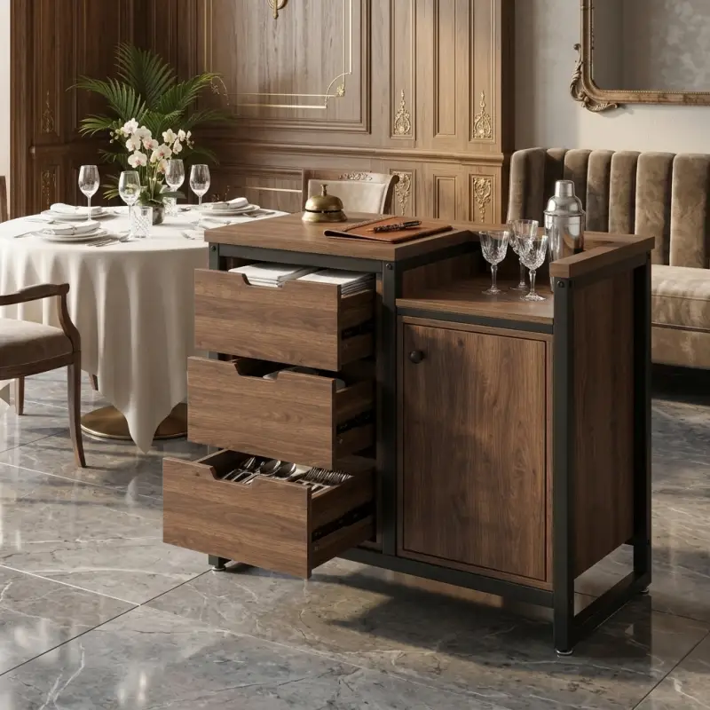 Waiter Station Kayu Industrial dengan Laci dan Lemari Penyimpanan [4]