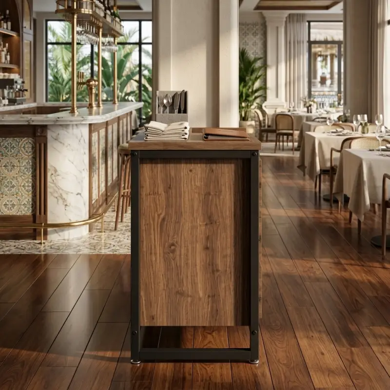 Waiter Station Kayu Industrial dengan Laci dan Lemari Penyimpanan [5]