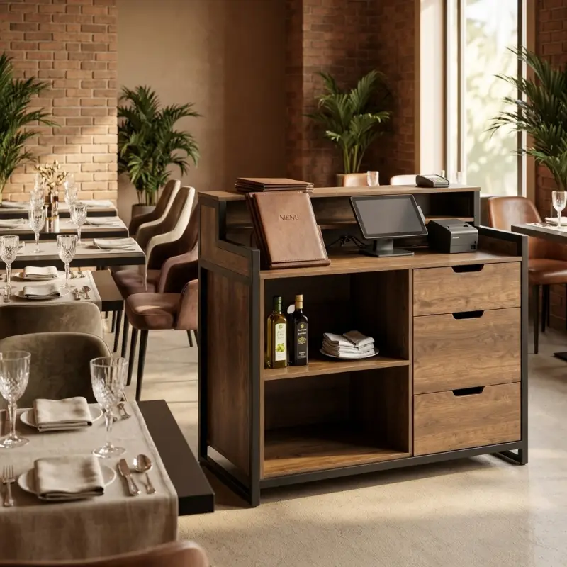 Waiter Station Kayu Industrial dengan Laci dan Rak Penyimpanan [4]