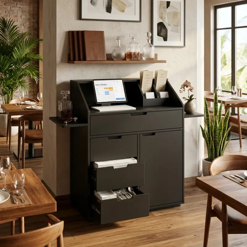 Waiter Station Kayu Laci Multi-Kompartemen untuk Restoran [4]
