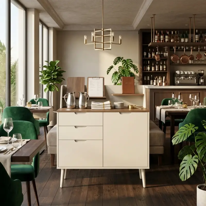 Waiter Station Kayu Scandinavian dengan Laci dan Lemari Penyimpanan [2]