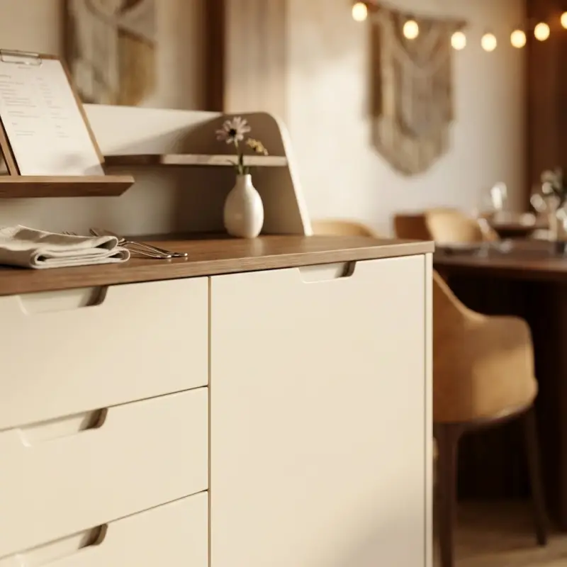 Waiter Station Kayu Scandinavian dengan Laci dan Lemari Penyimpanan [3]