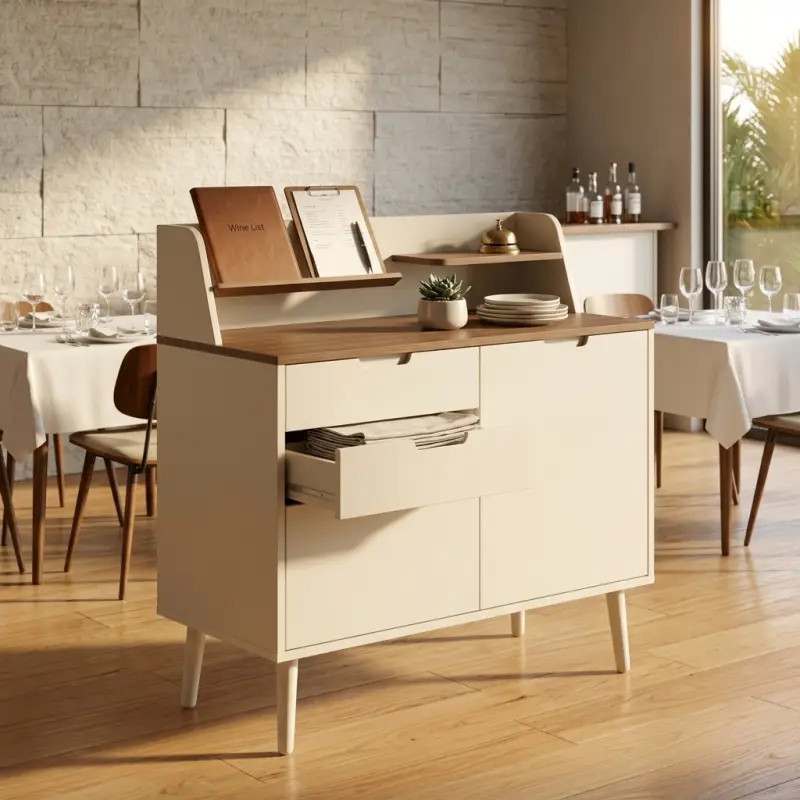 Waiter Station Kayu Scandinavian dengan Laci dan Lemari Penyimpanan [4]
