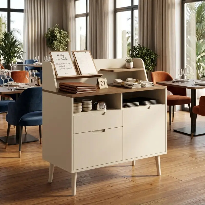 Waiter Station Kayu Scandinavian dengan Laci dan Lemari Penyimpanan [6]