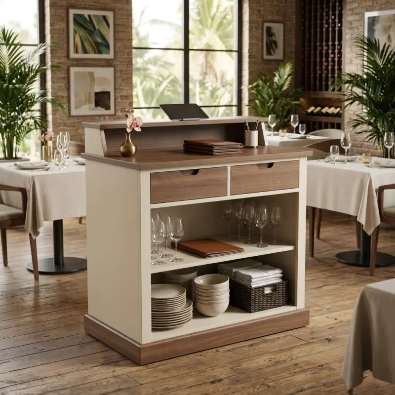 Waiter Station Kayu Two-Tone untuk Restoran dan Cafe [4]
