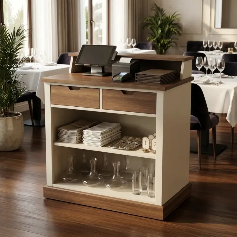 Waiter Station Kayu Two-Tone untuk Restoran dan Cafe [5]