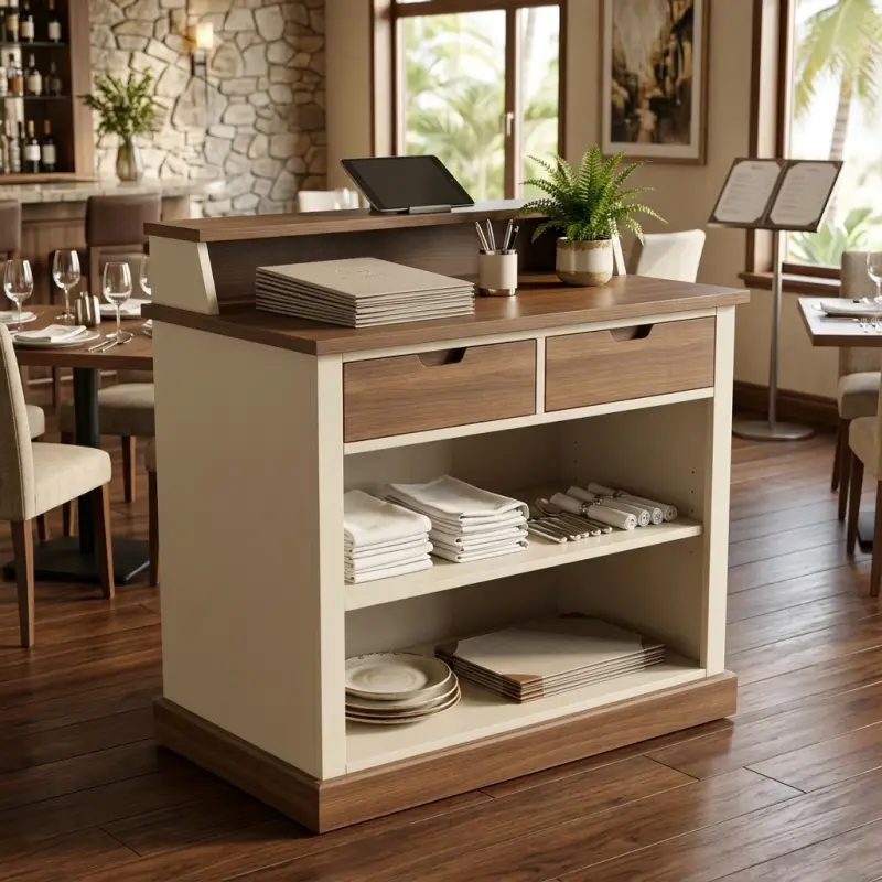 Waiter Station Kayu Two-Tone untuk Restoran dan Cafe [6]